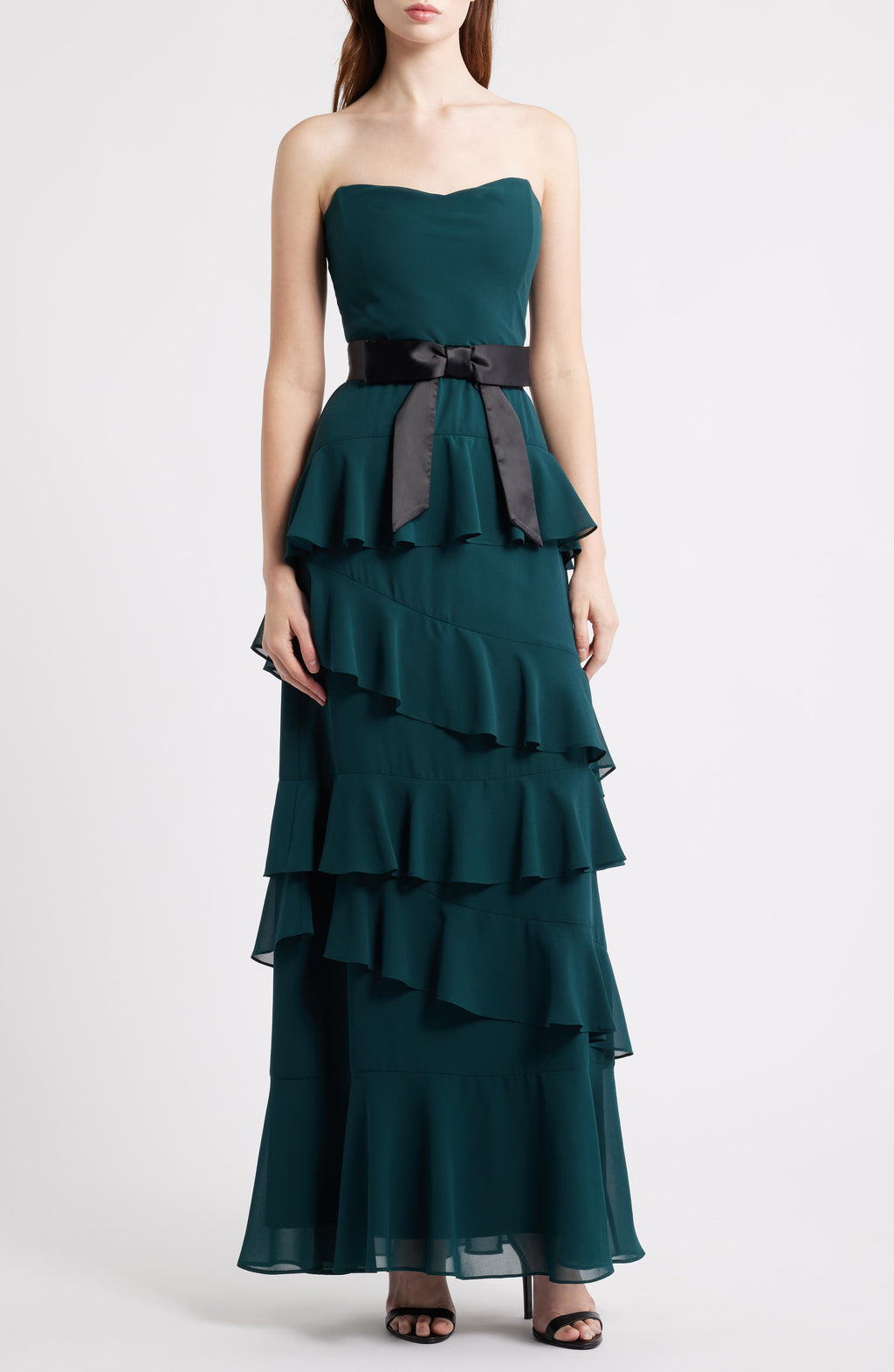 STRAPLESS RUFFLE DRESS WITH BELT