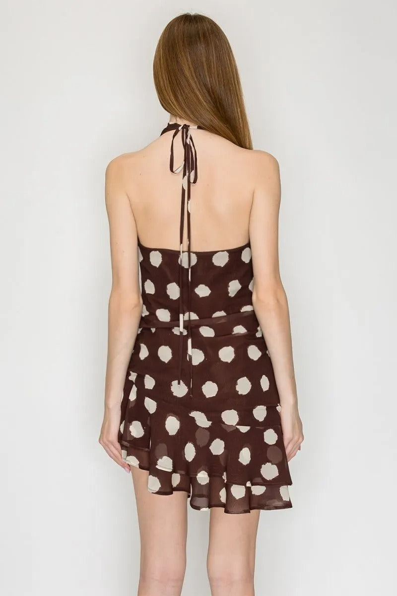 POLKA DOTS HALTER NECK MINI DRESS