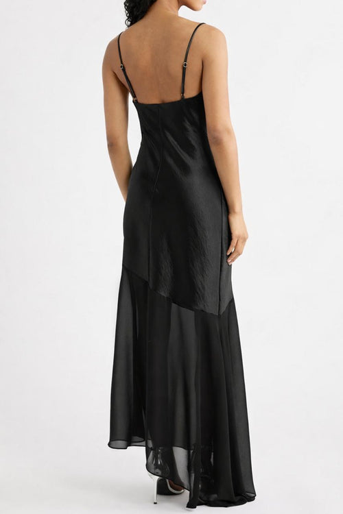 ASYMMETRICAL COWL NECK MAXI DRESS