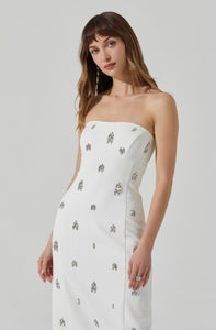 EMBELLISHED STRAPLESS MIDI DRESS