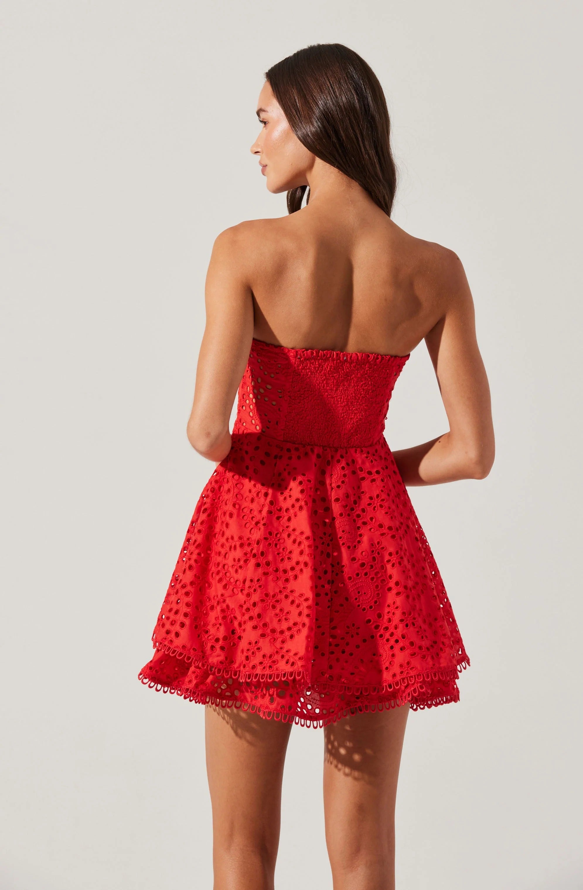 STRAPLESS EYELET MINI DRESS