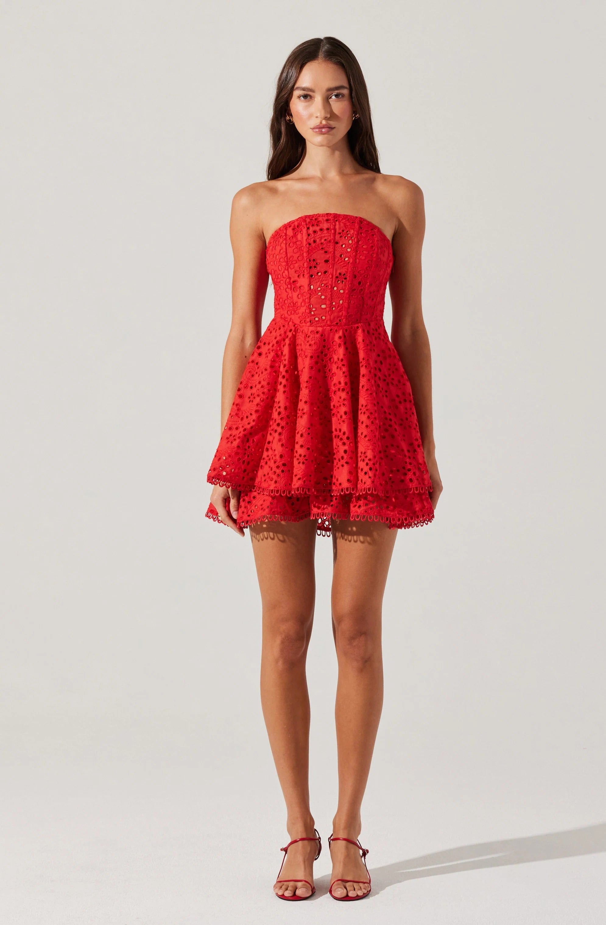 STRAPLESS EYELET MINI DRESS