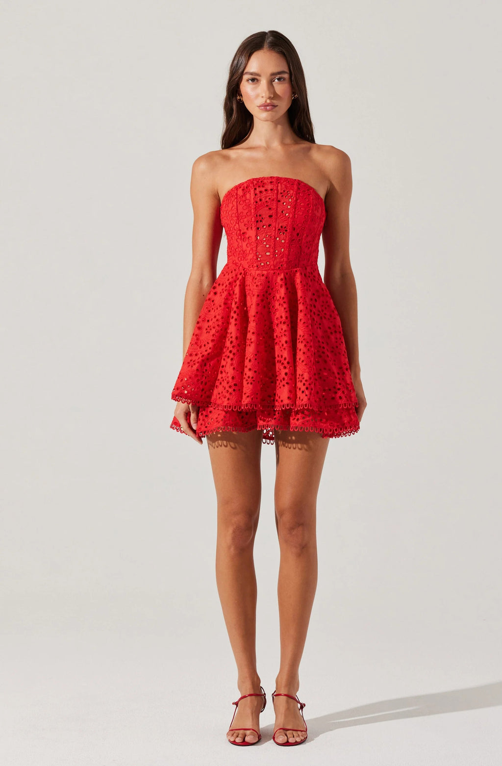 STRAPLESS EYELET MINI DRESS
