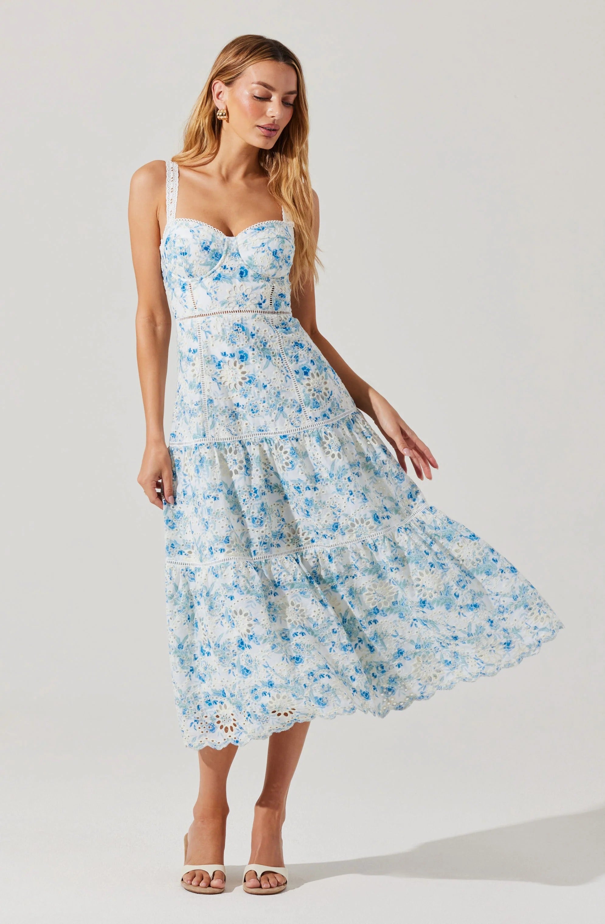 FLORAL EYELET MIDI DRESS