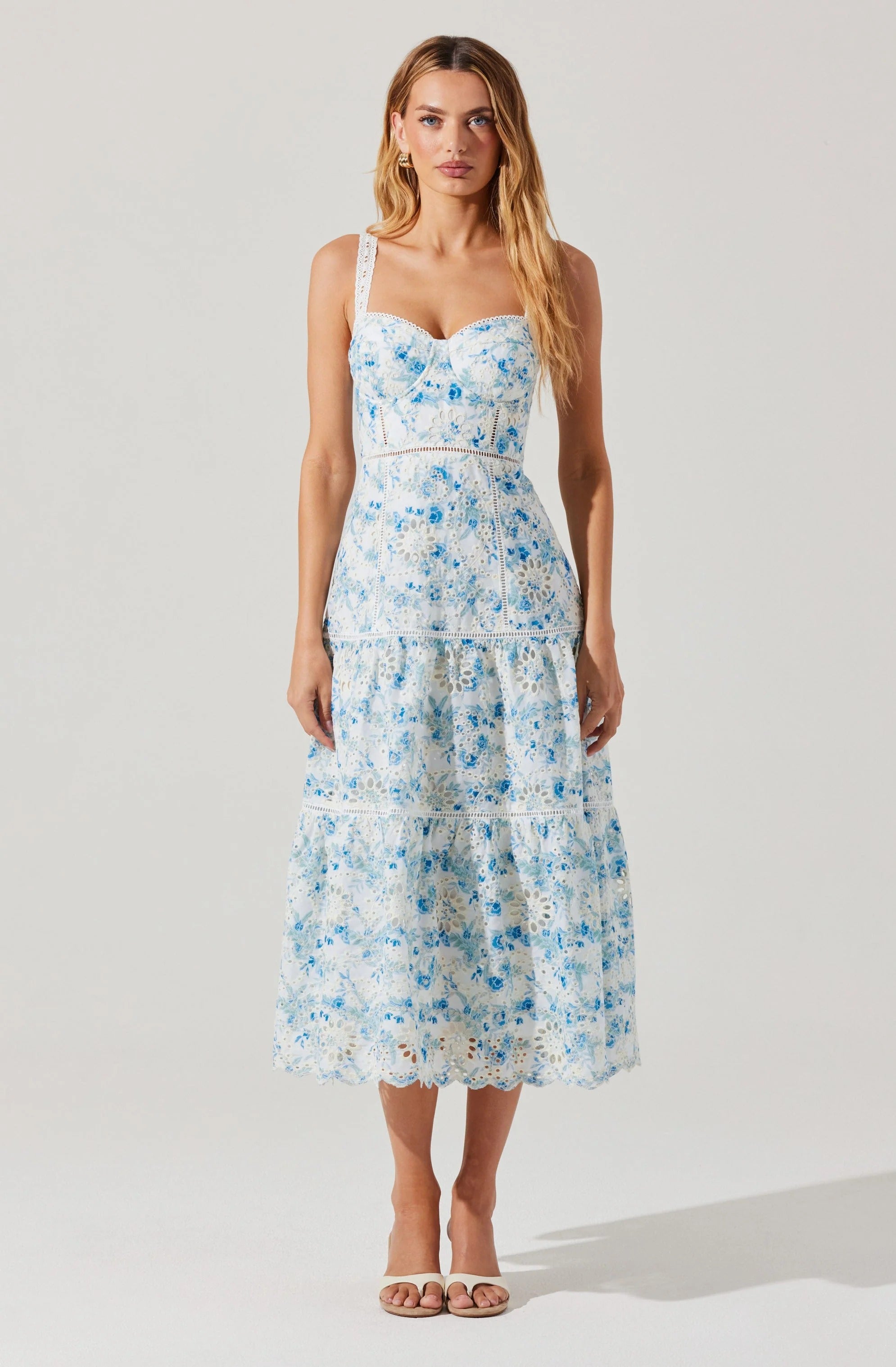 FLORAL EYELET MIDI DRESS