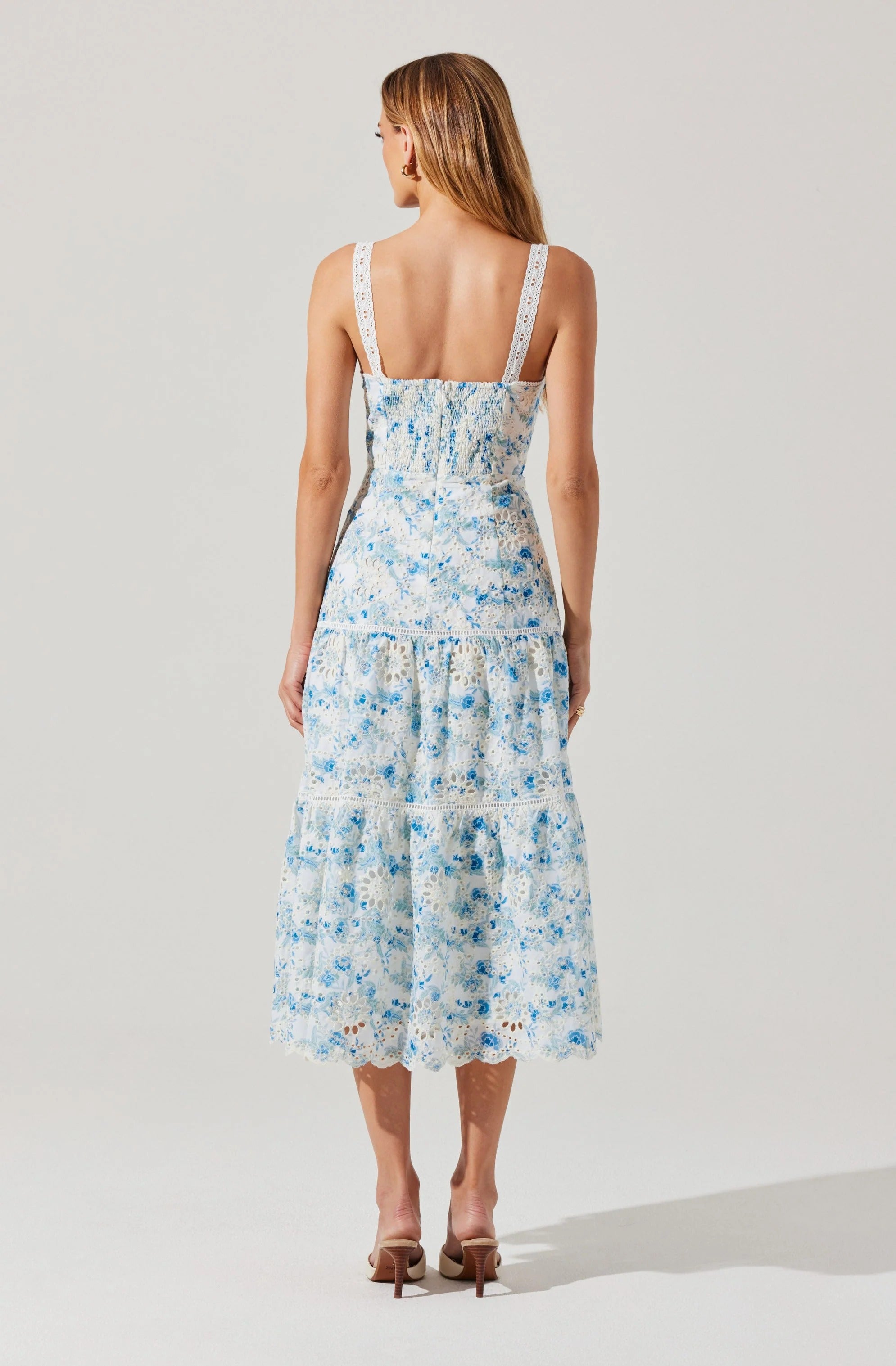 FLORAL EYELET MIDI DRESS