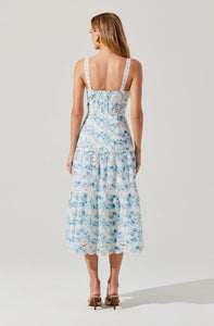 FLORAL EYELET MIDI DRESS