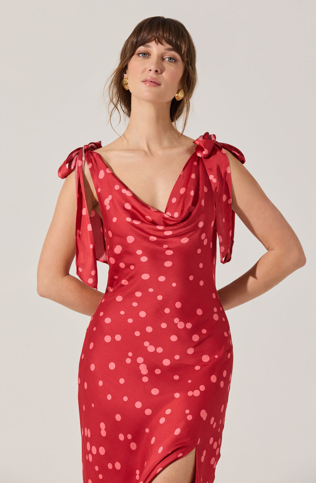 SATIN COWL NECK MIDI DRESS