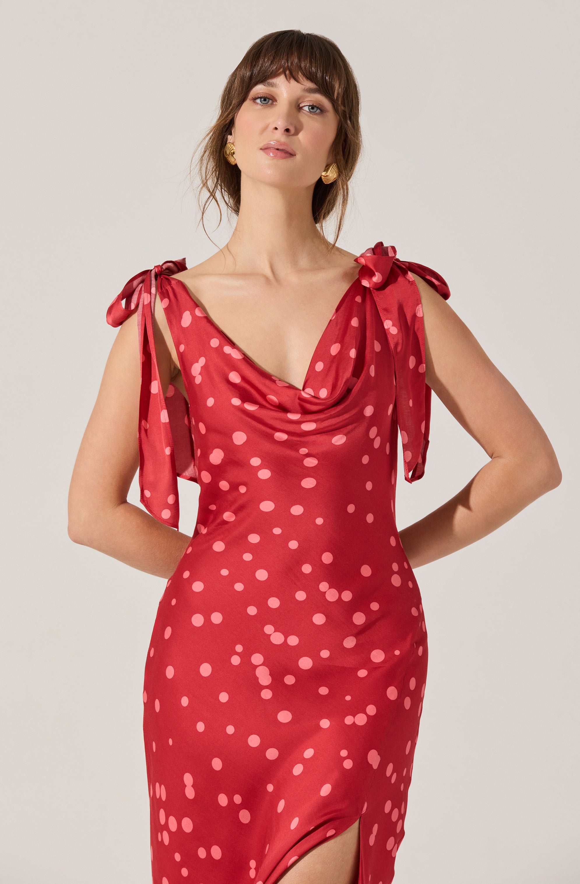 SATIN COWL NECK MIDI DRESS