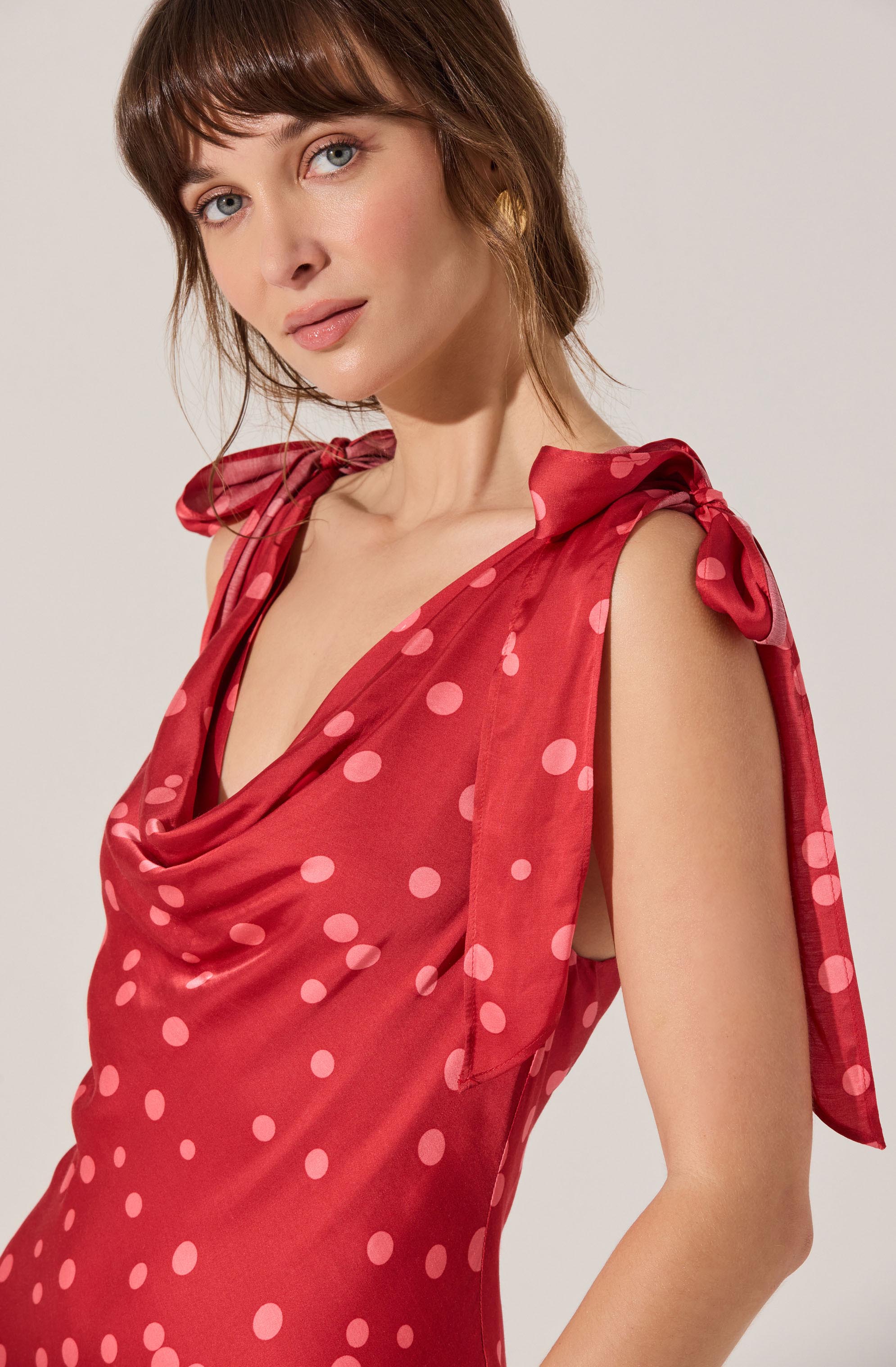 SATIN COWL NECK MIDI DRESS