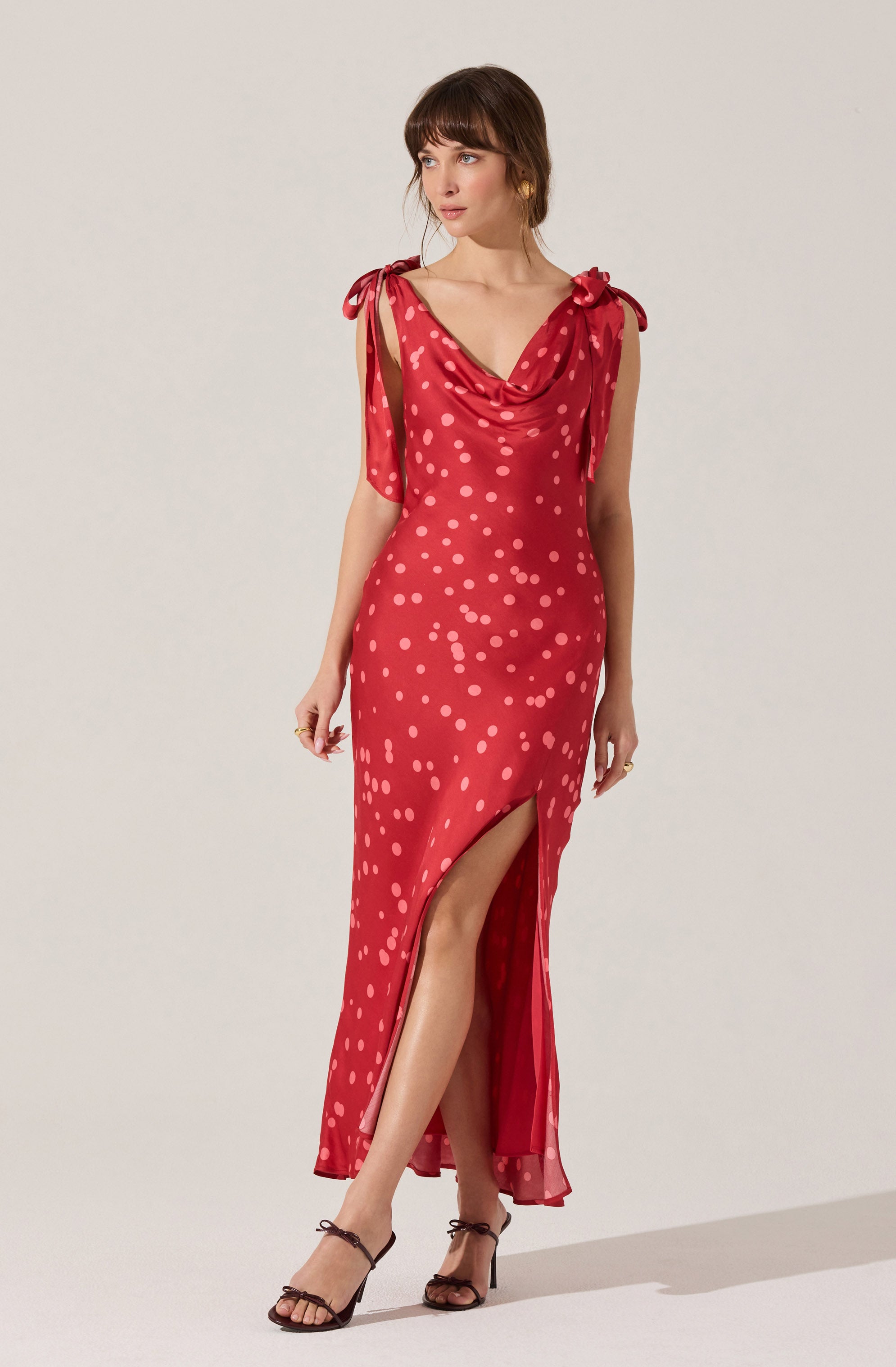 SATIN COWL NECK MIDI DRESS