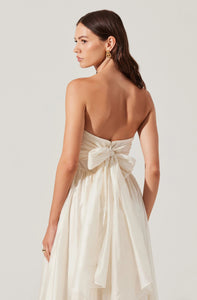STRAPLESS PLEATED MIDI DRESS
