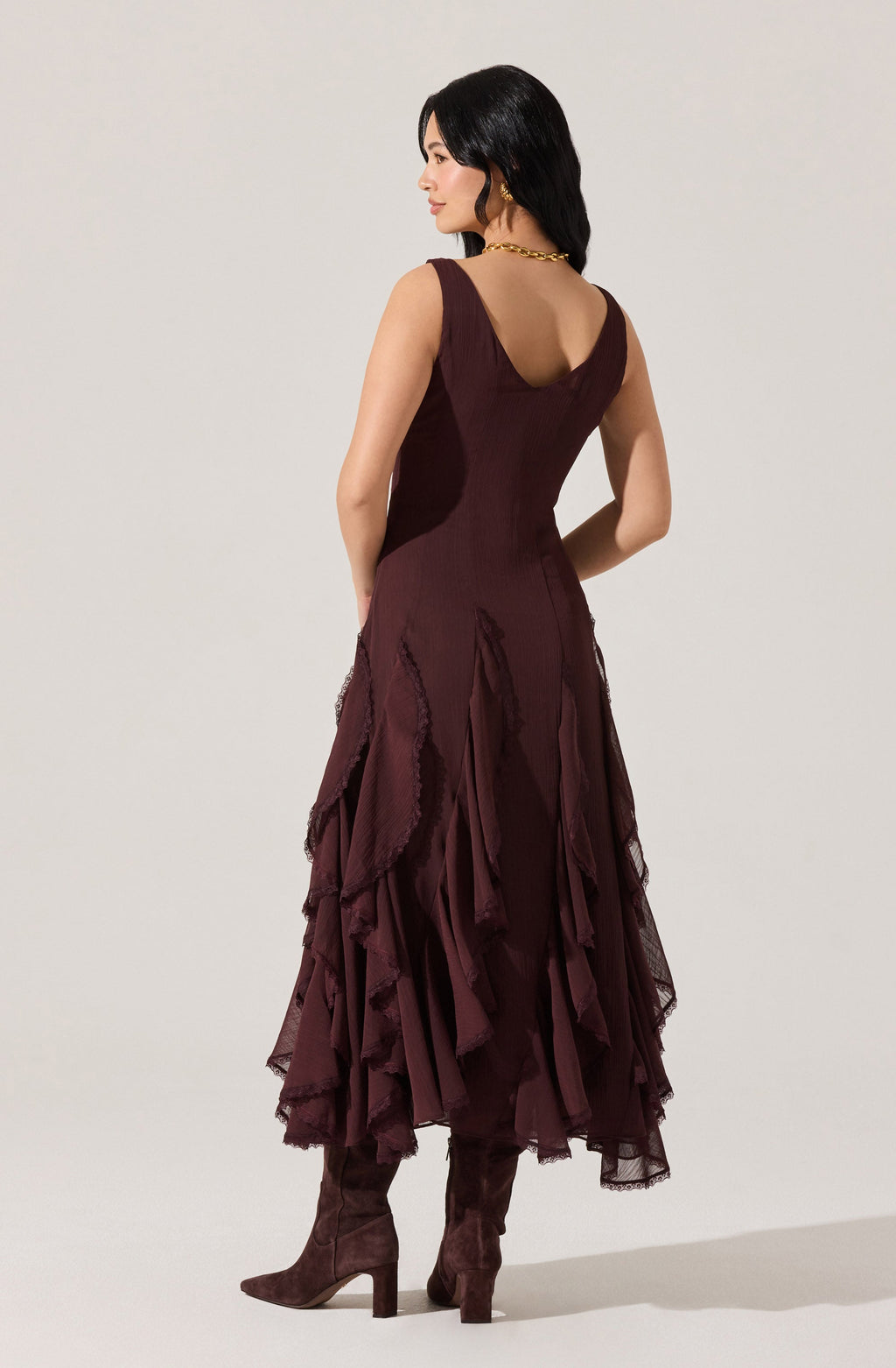 V-NECK RUFFLE TRIM DRESS