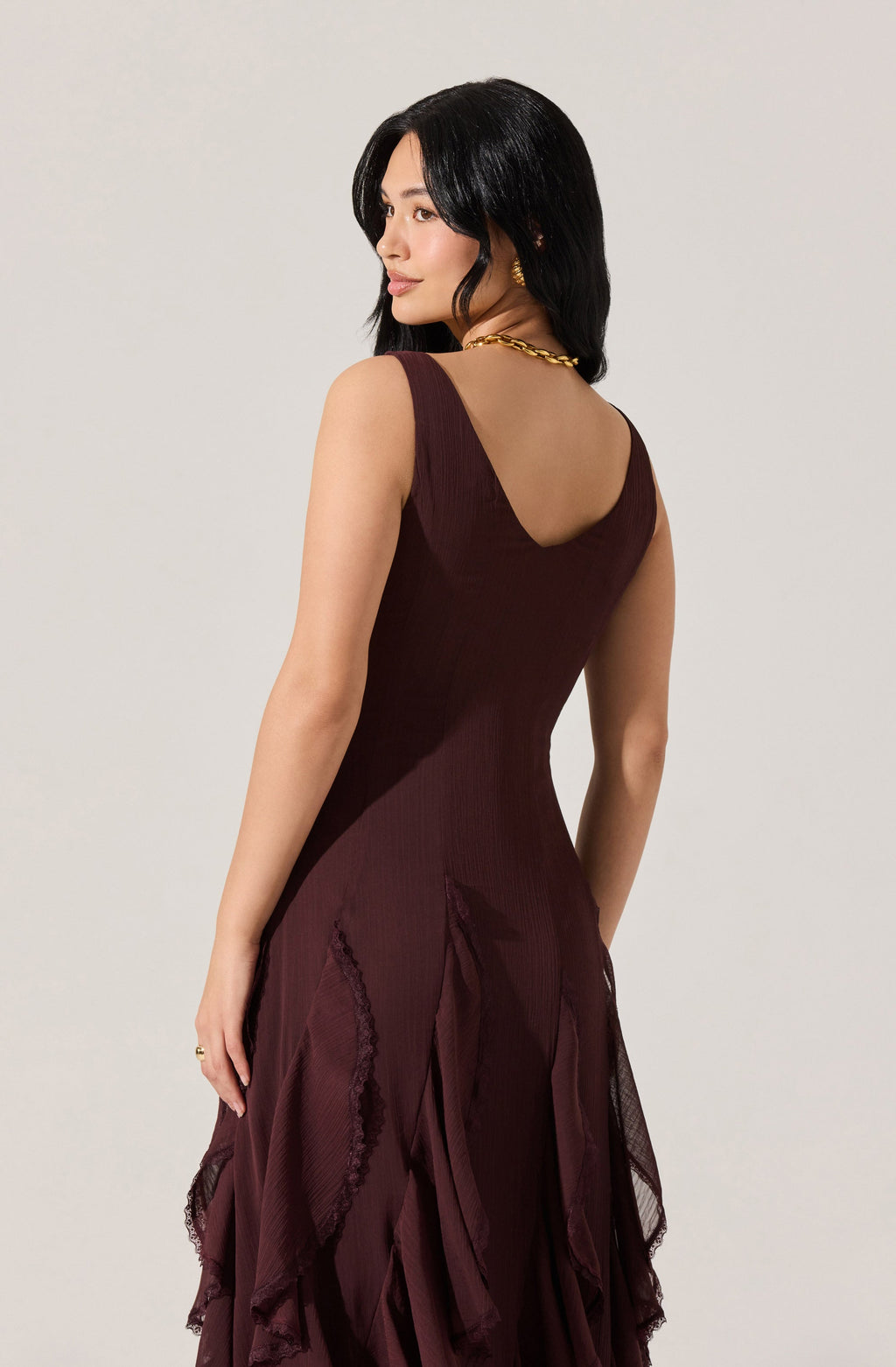 V-NECK RUFFLE TRIM DRESS