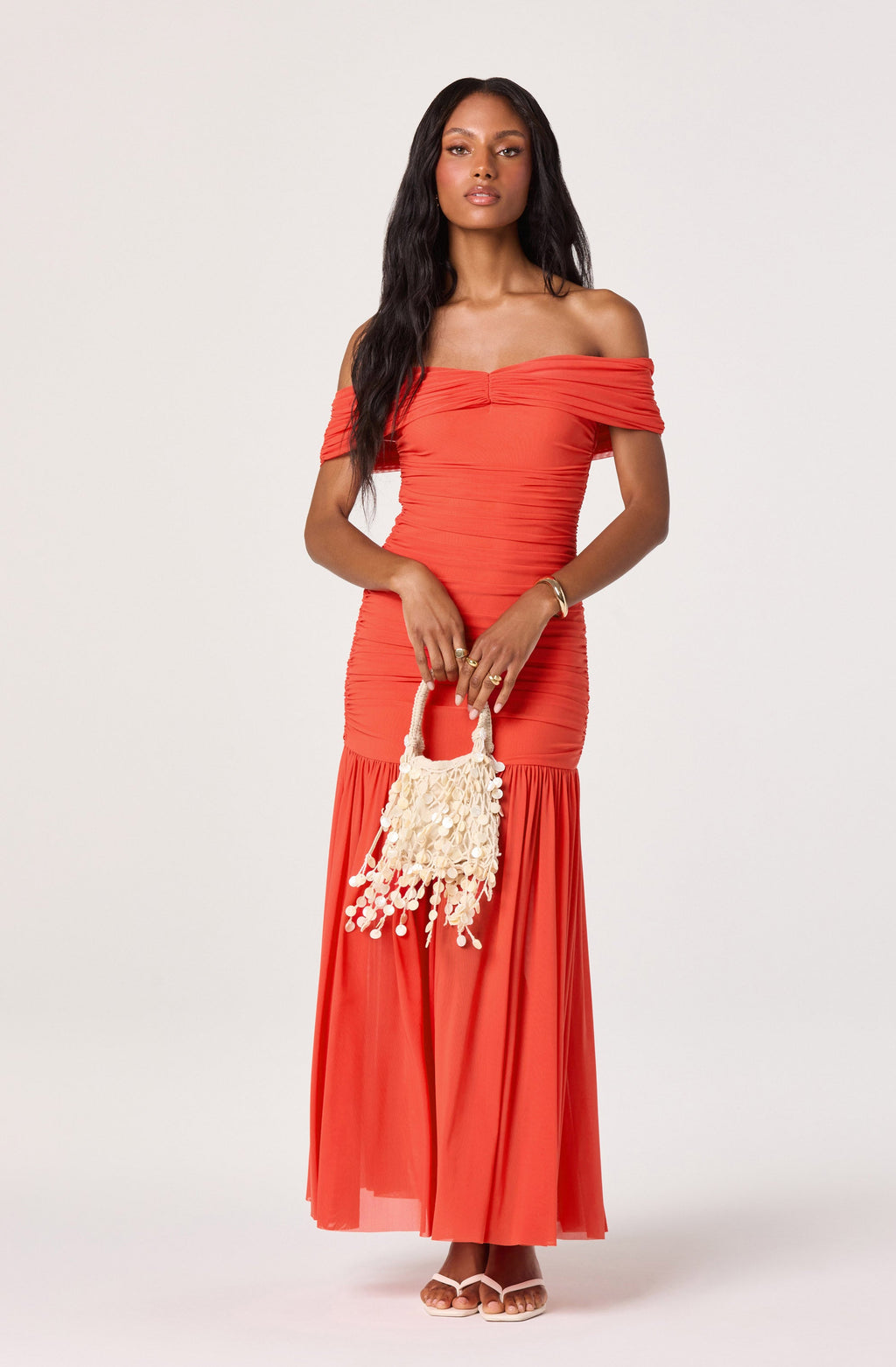MAXI KNIT OFF‑SHOULDER DRESS