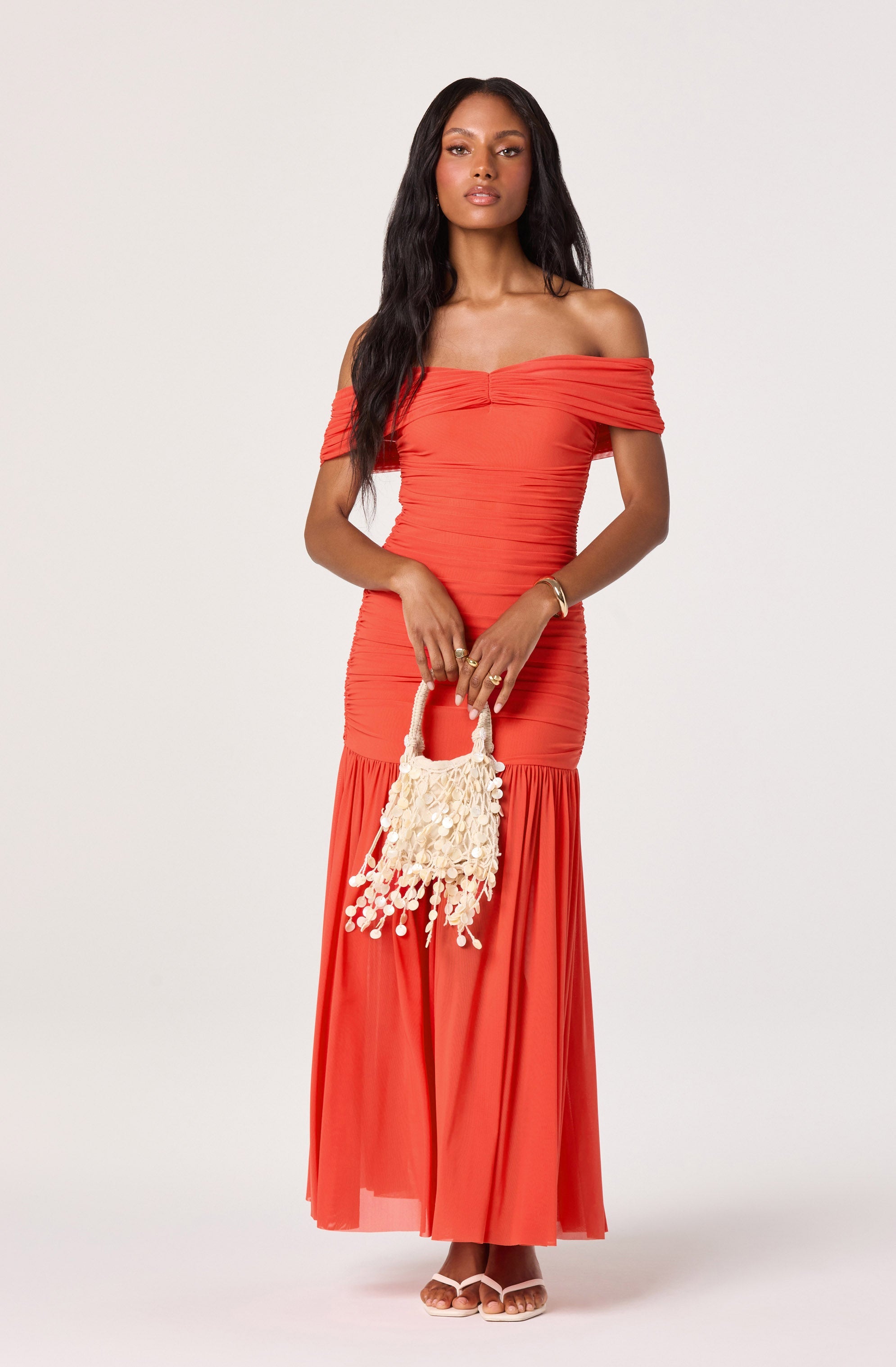 MAXI KNIT OFF‑SHOULDER DRESS