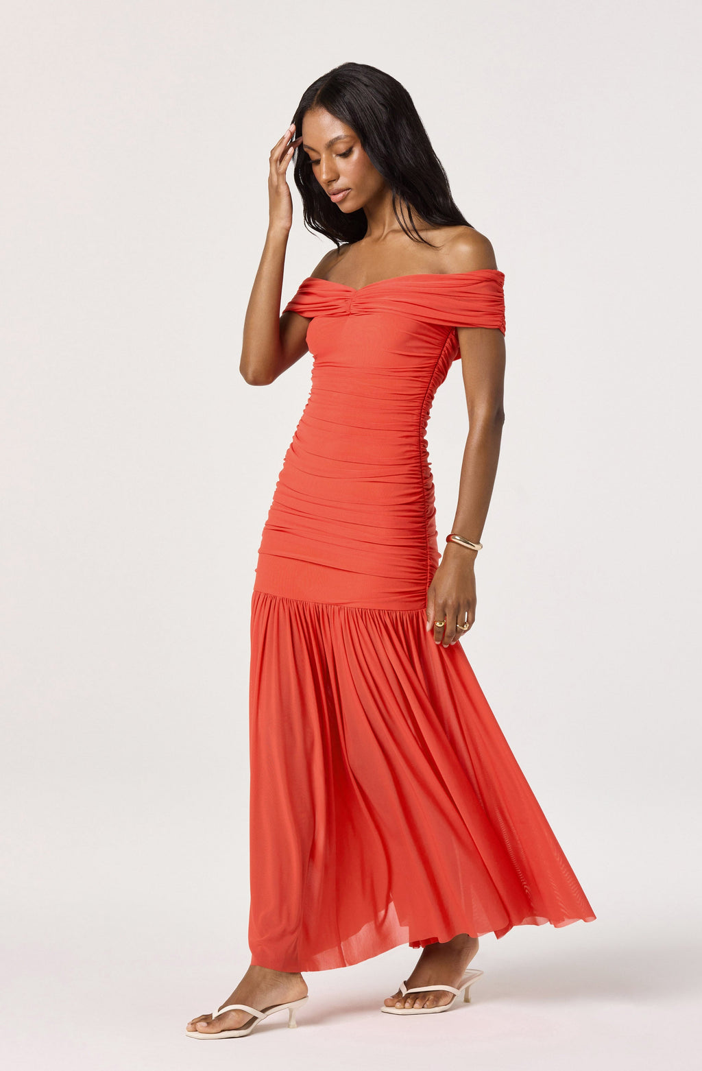 MAXI KNIT OFF‑SHOULDER DRESS