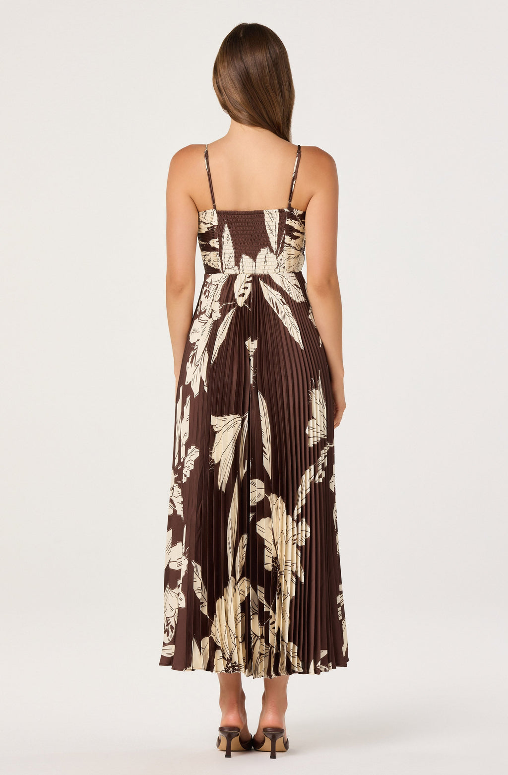 PLEATED SATIN V-NECK MAXI DRESS