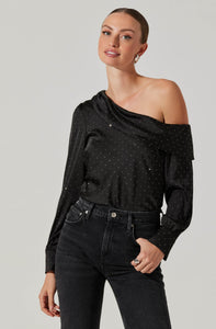 RHINESTONE ONE SHOULDER TOP