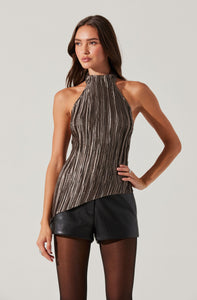 PLISSE HALTER NECK TOP