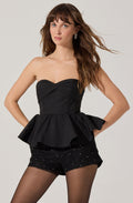 STRAPLESS PLEATED PEPLUM TOP