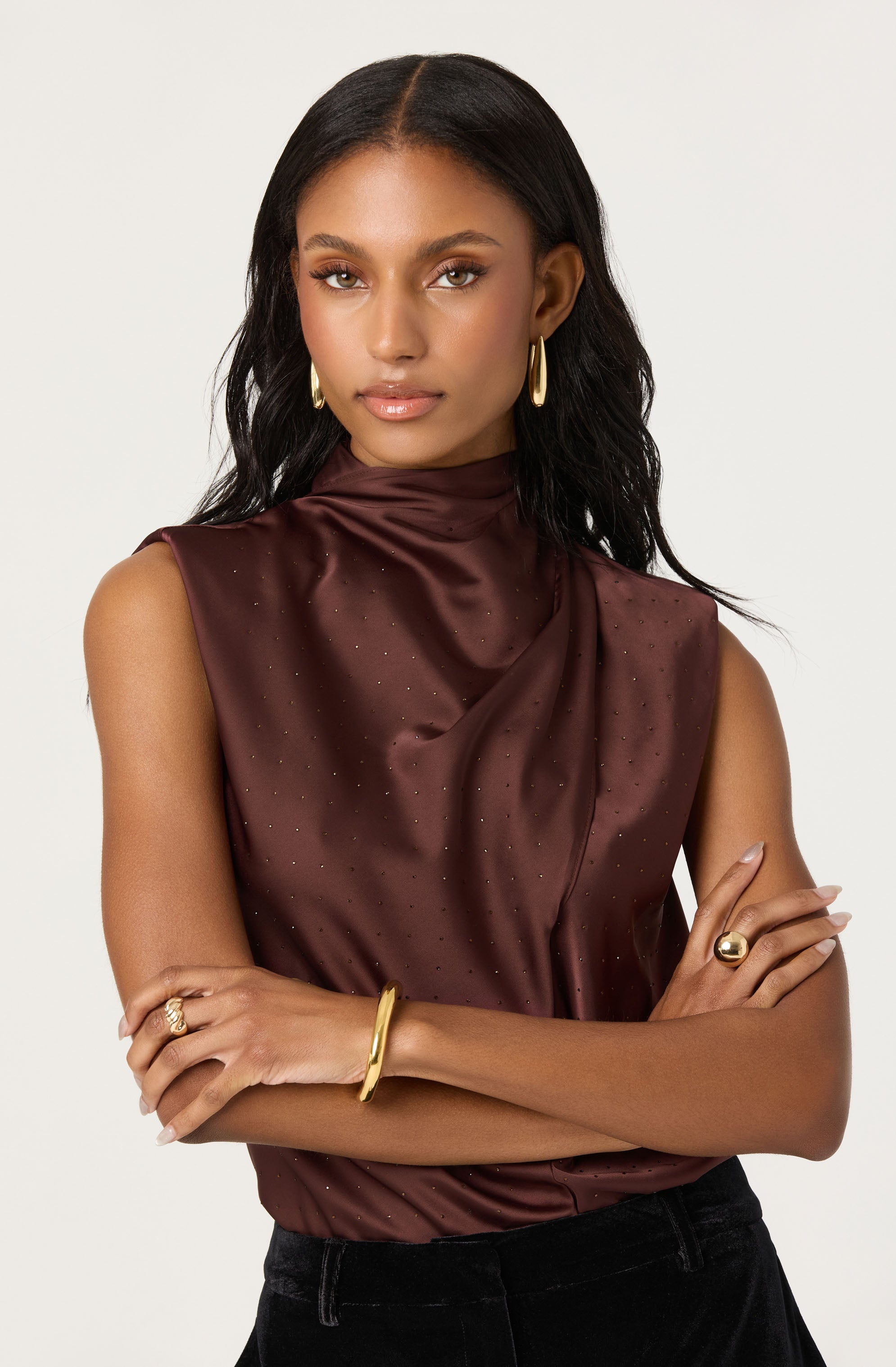 SATIN RHINESTONE EMBELLISHED TOP