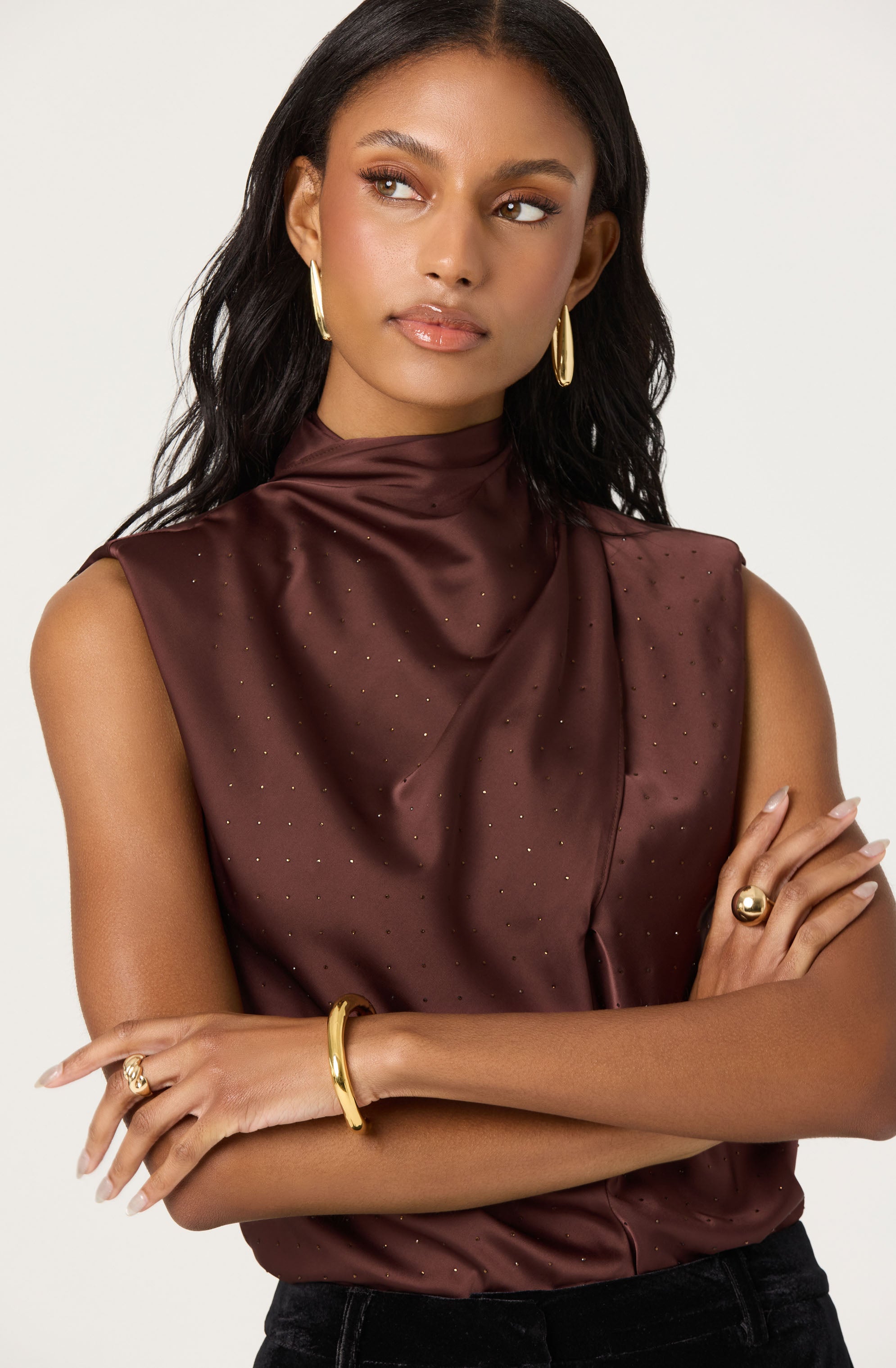 SATIN RHINESTONE EMBELLISHED TOP