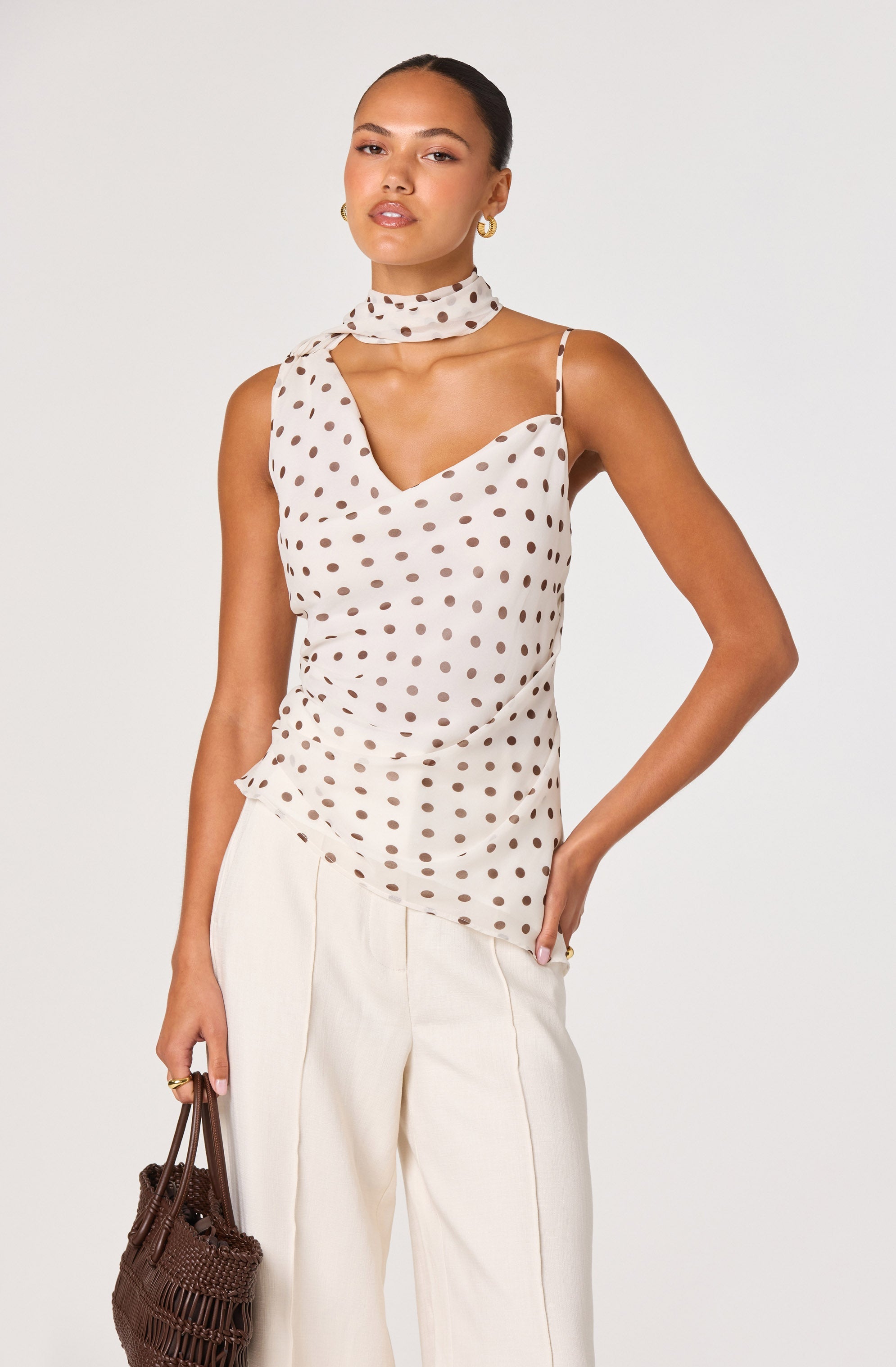 POLKA DOT SCARF DETAIL TOP