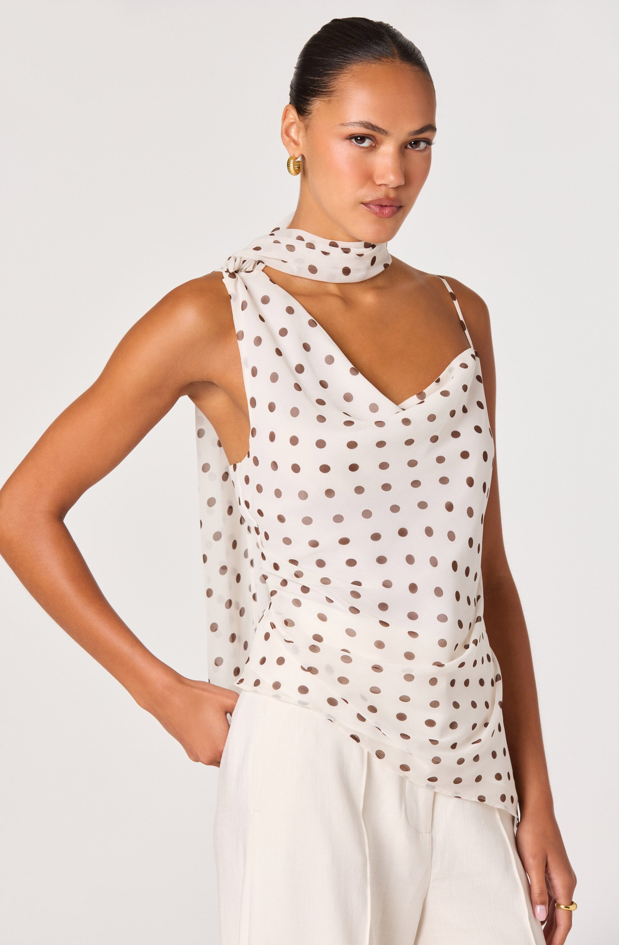 POLKA DOT SCARF DETAIL TOP