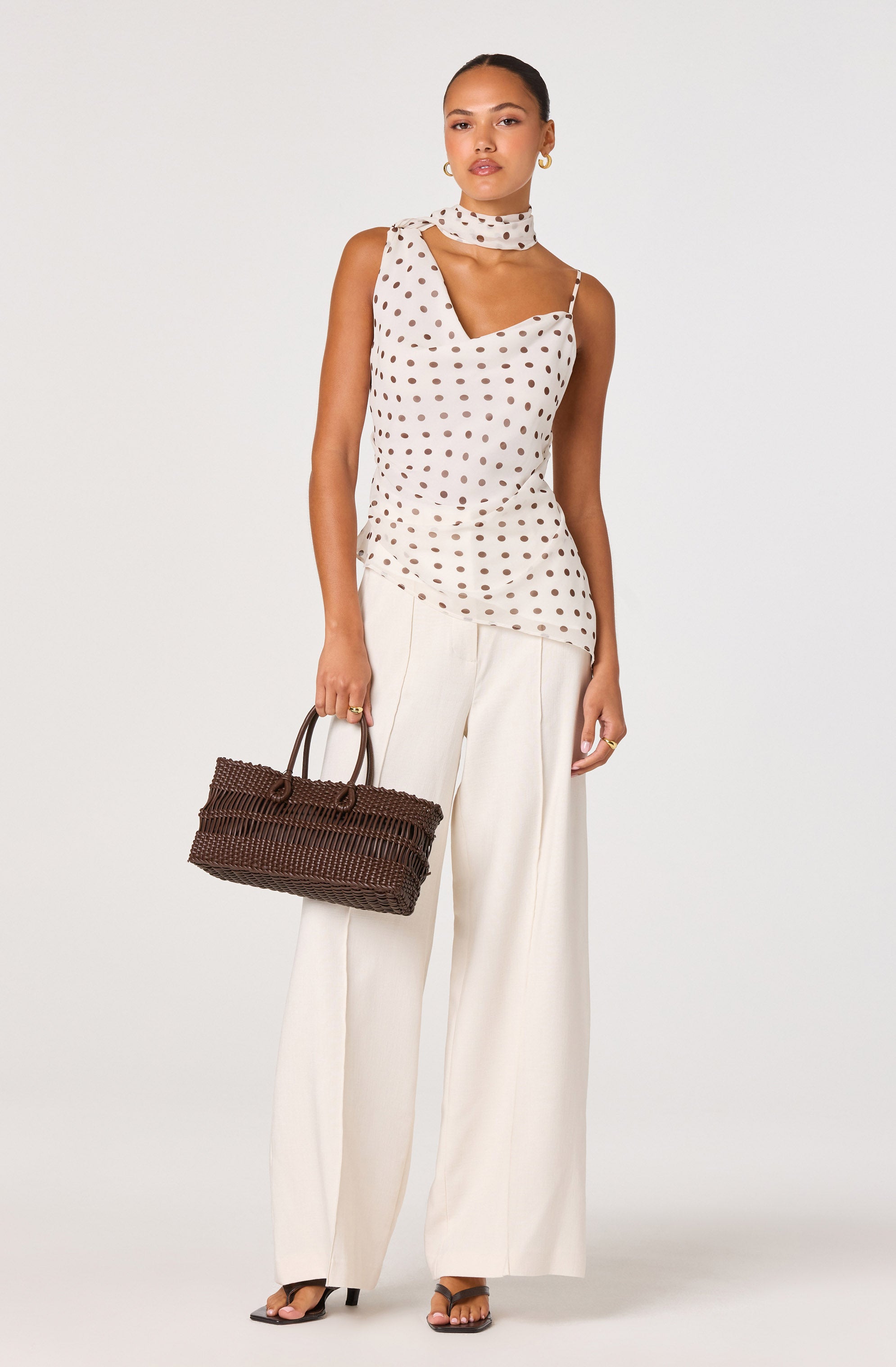 POLKA DOT SCARF DETAIL TOP