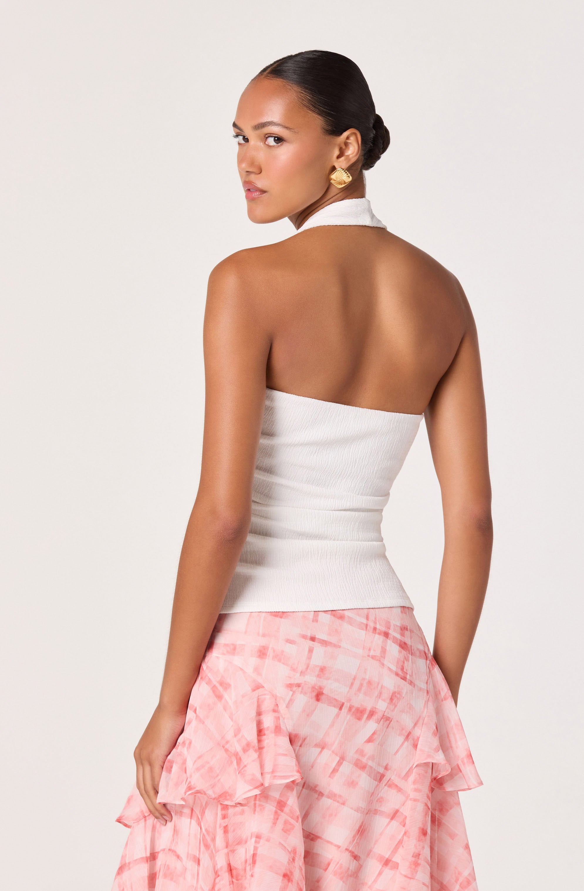 KNIT RUCHED HALTER TOP