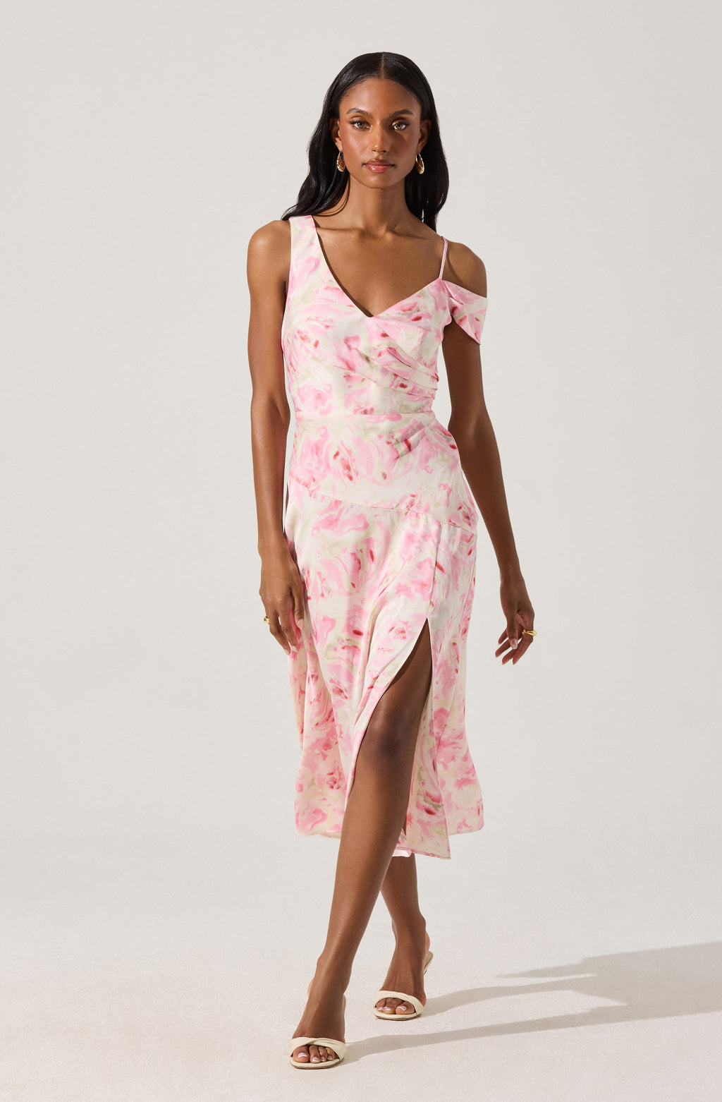 ASYMMETRIC SHOULDER STRAP MIDI DRESS