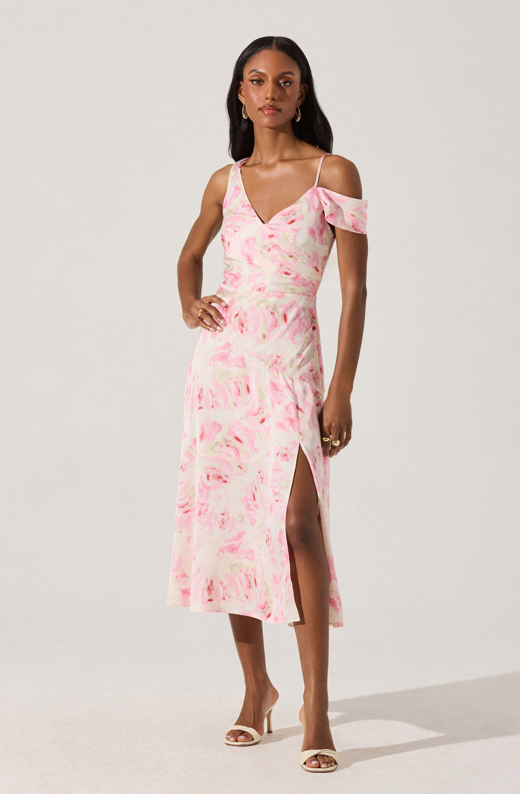 ASYMMETRIC SHOULDER STRAP MIDI DRESS