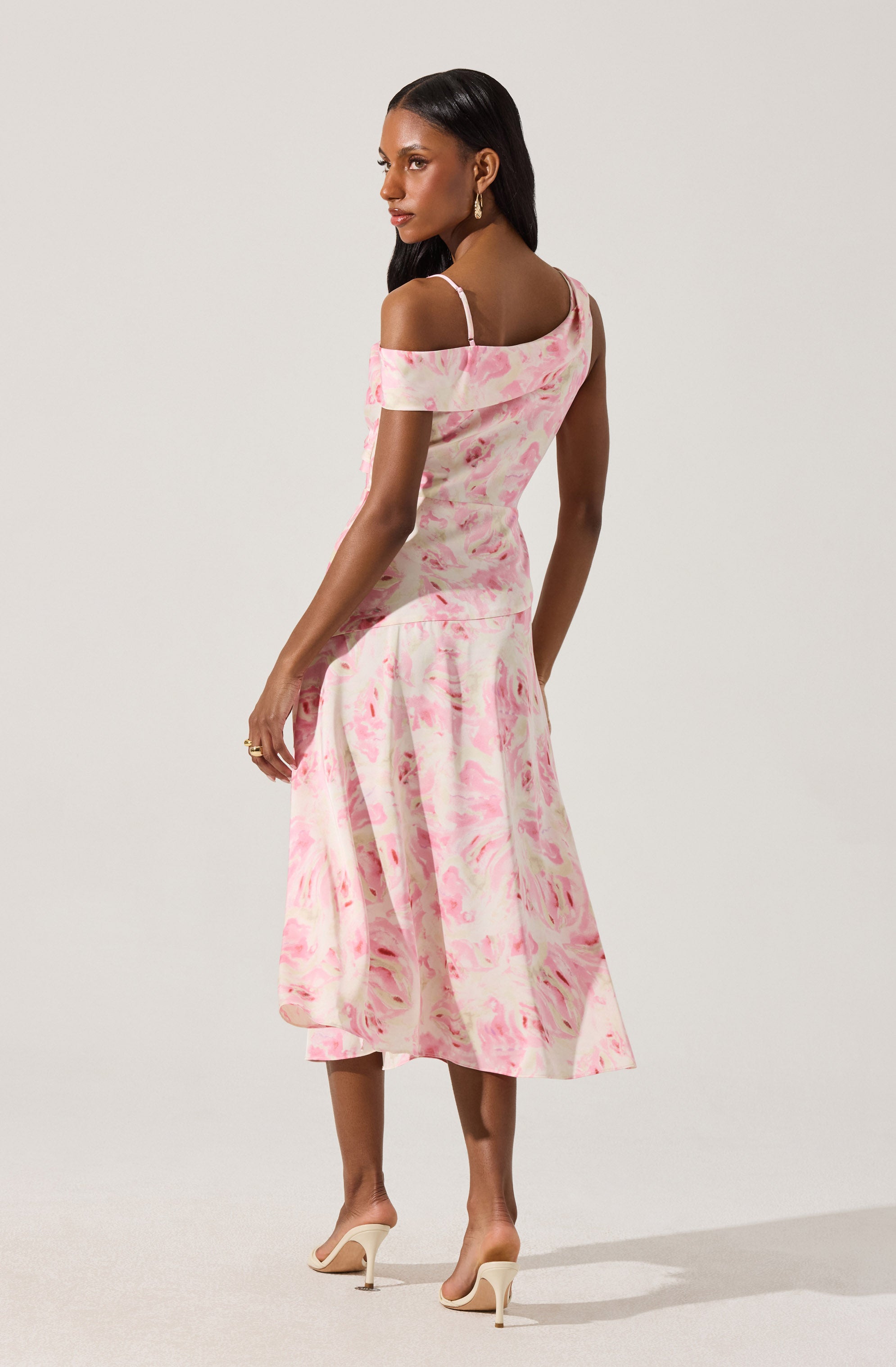 ASYMMETRIC SHOULDER STRAP MIDI DRESS