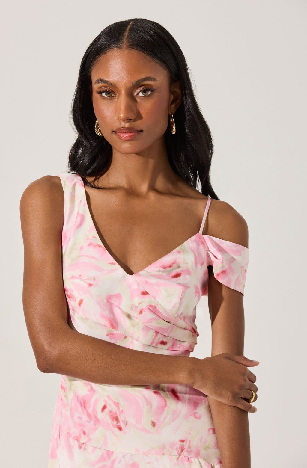 ASYMMETRIC SHOULDER STRAP MIDI DRESS