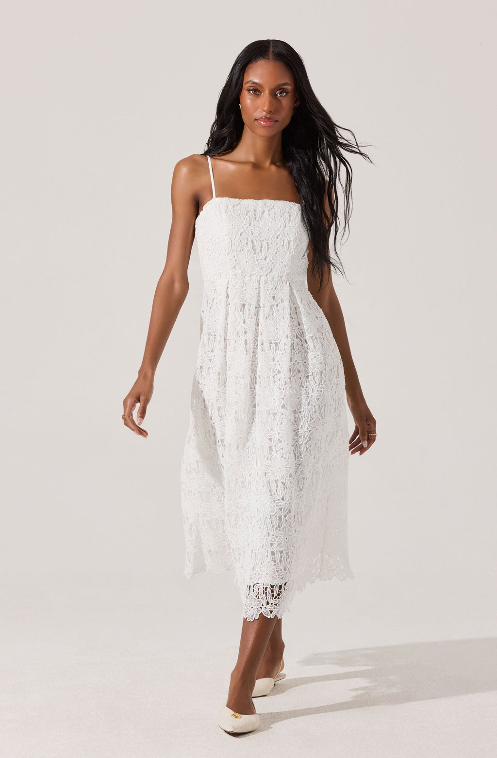 LACE FLARE MIDI DRESS