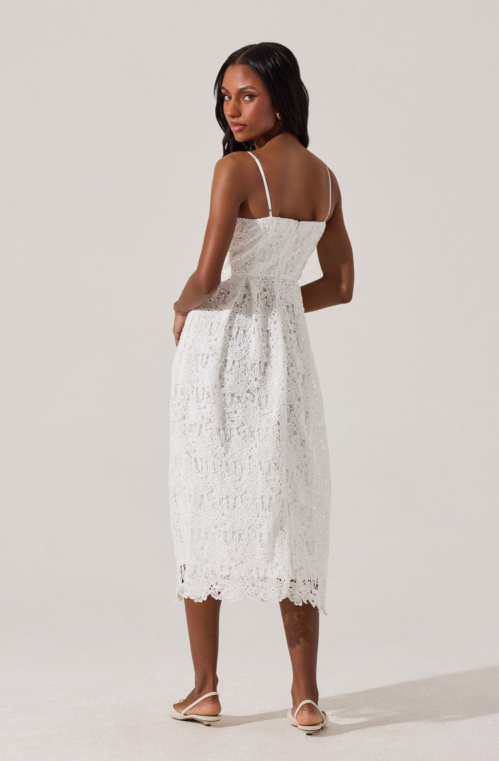 LACE FLARE MIDI DRESS