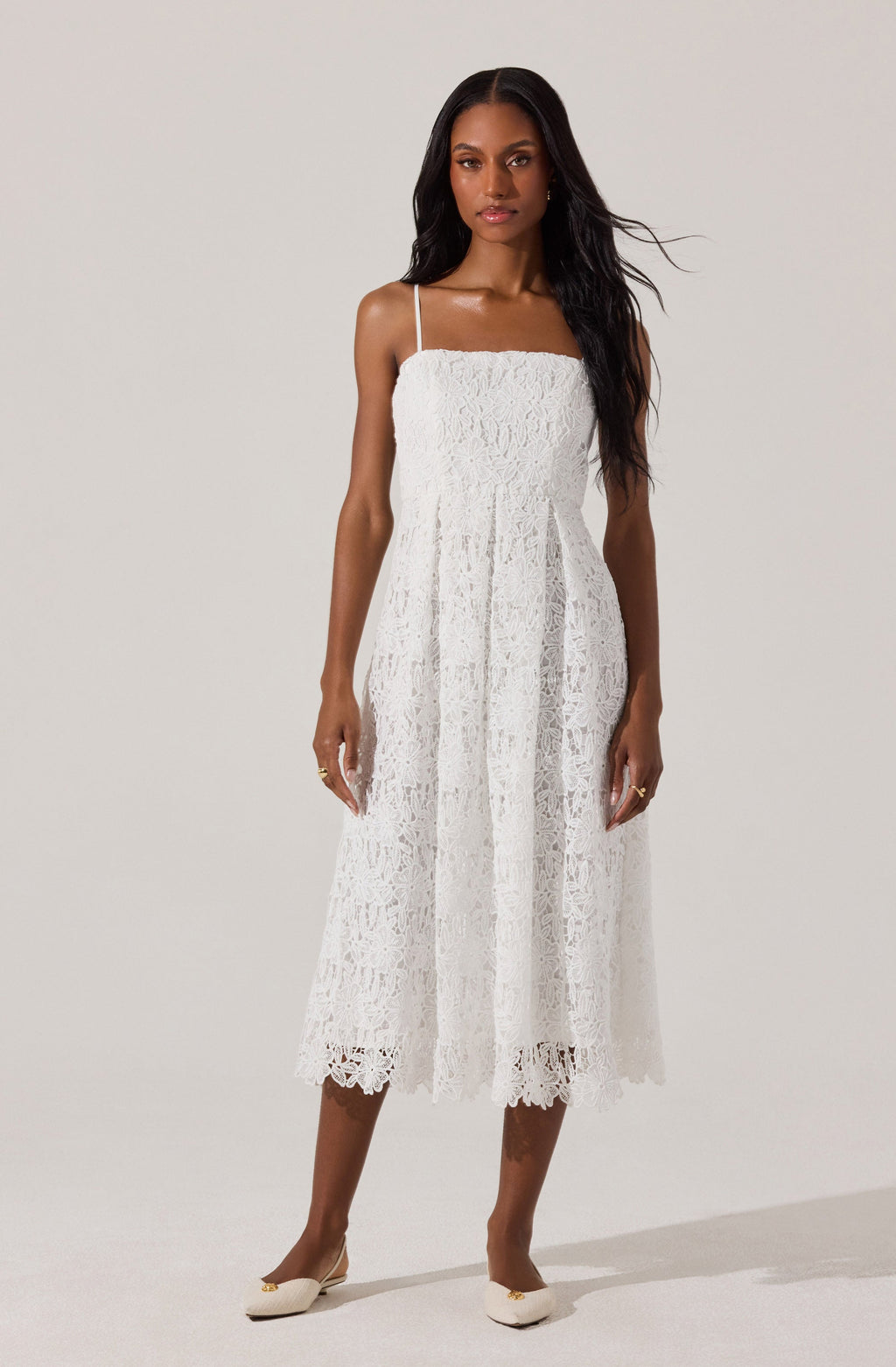 LACE FLARE MIDI DRESS