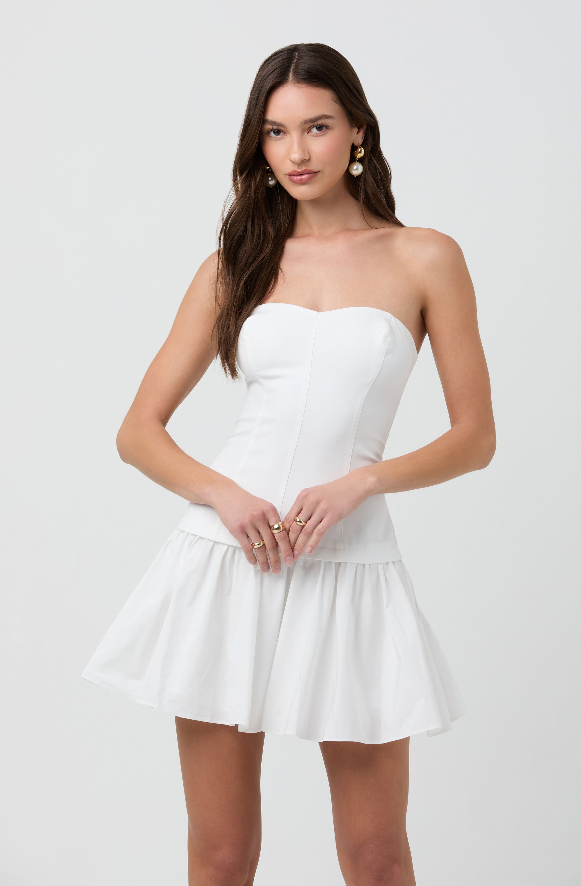 STRAPLESS DROP WAIST MINI DRESS