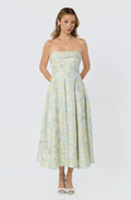 FLORAL JACQUARD STRAPLESS MIDI DRESS
