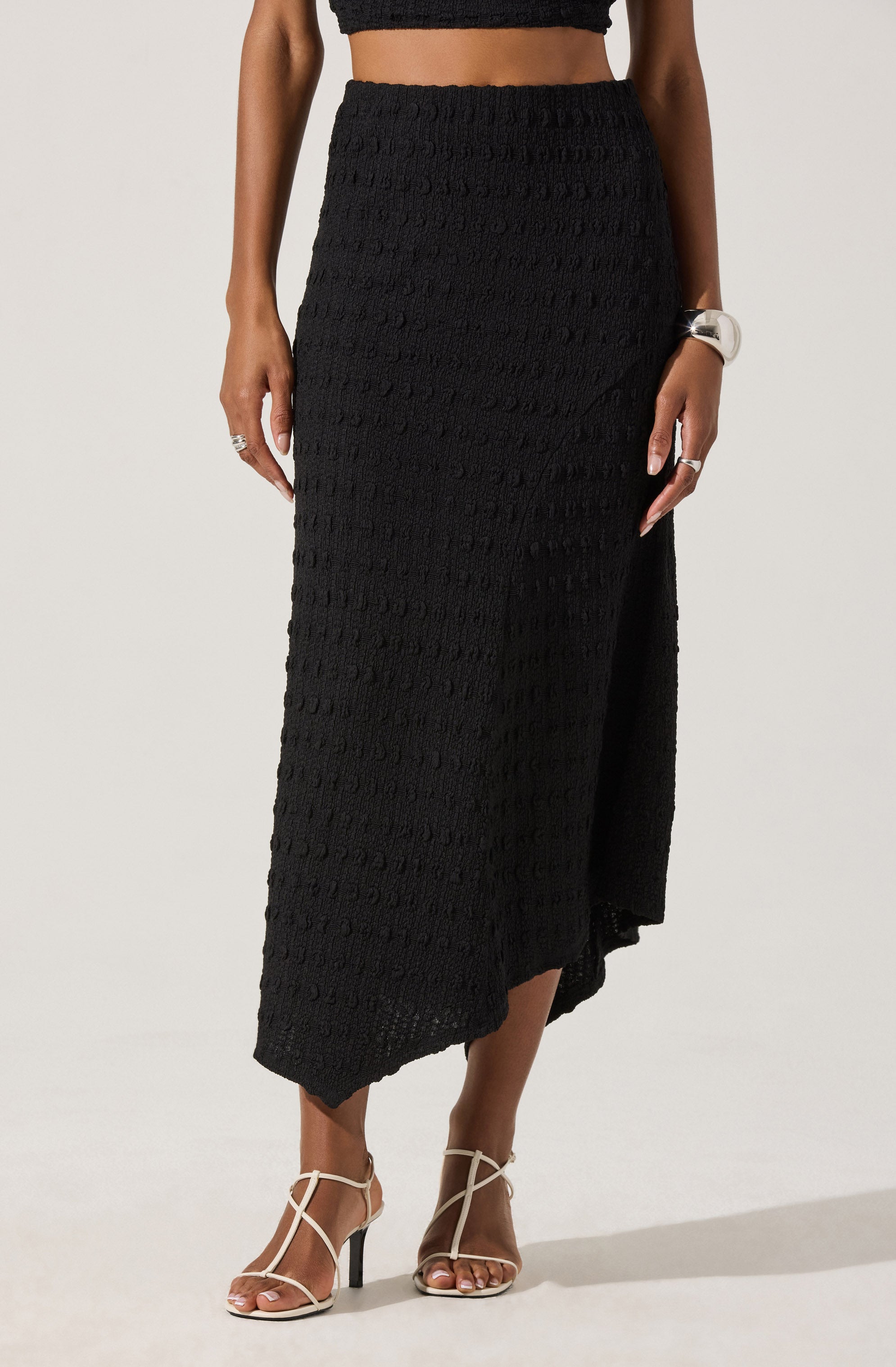 OFF-SHOULDER TEXTURED KNIT TOP/SKIRT SET