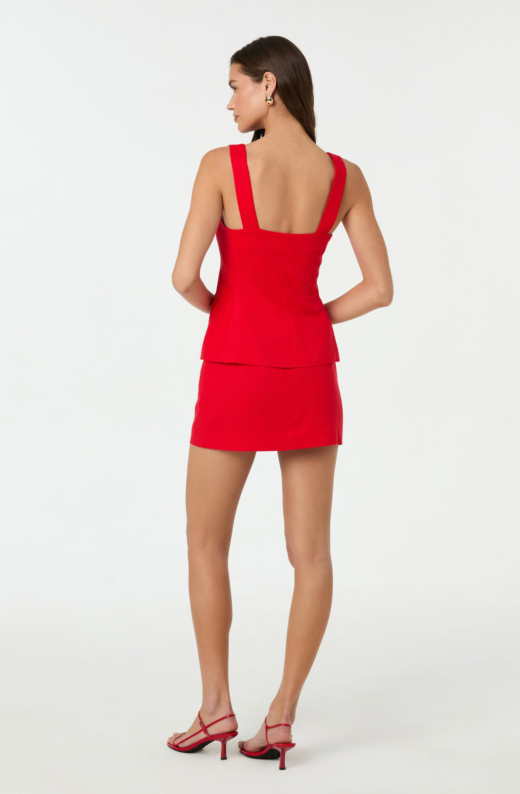 BUTTON FRONT SQUARE NECK VEST/MINI SKIRT SET