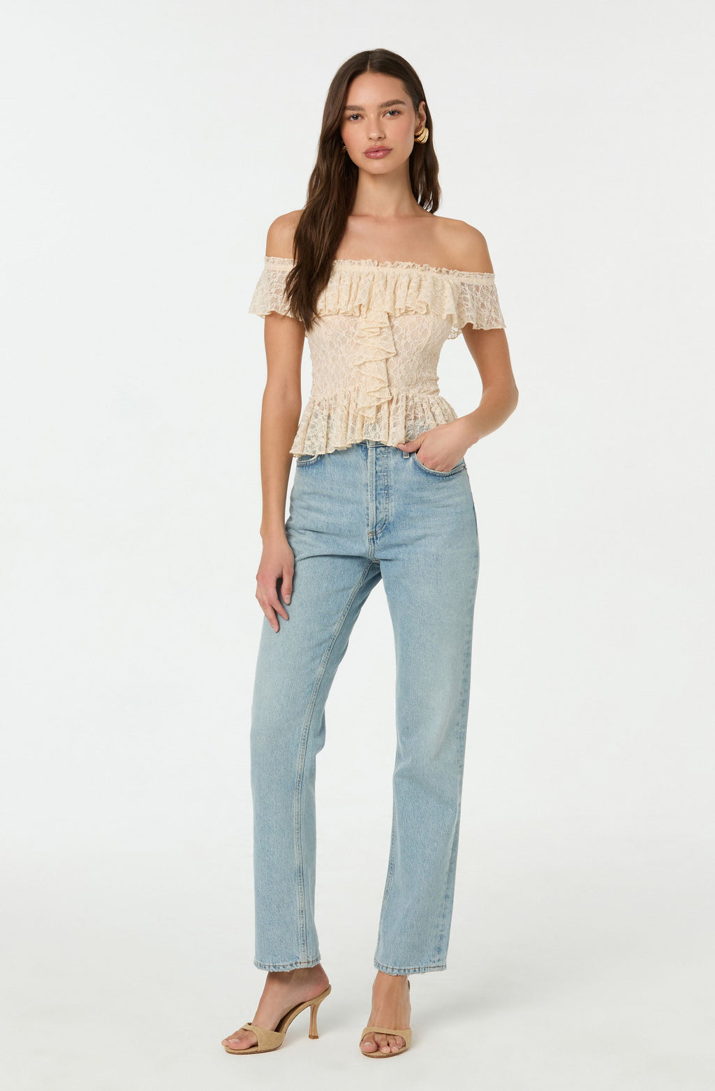 LACE OFF SHOULDER RUFFLE TOP