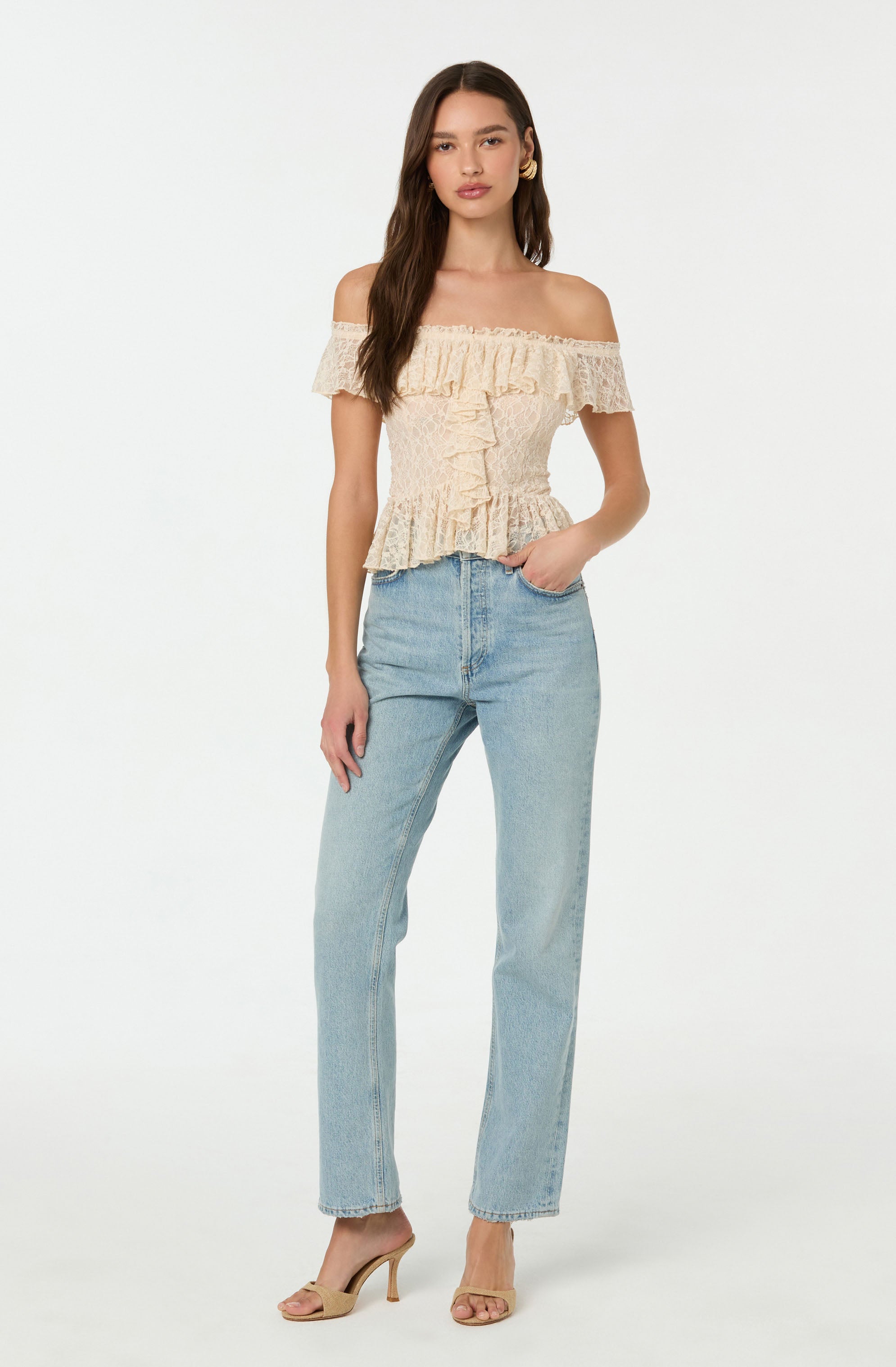 LACE OFF SHOULDER RUFFLE TOP