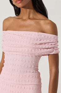 OFF-SHOULDER TEXTURED KNIT TOP/SKIRT SET