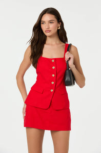 BUTTON FRONT SQUARE NECK VEST/MINI SKIRT SET