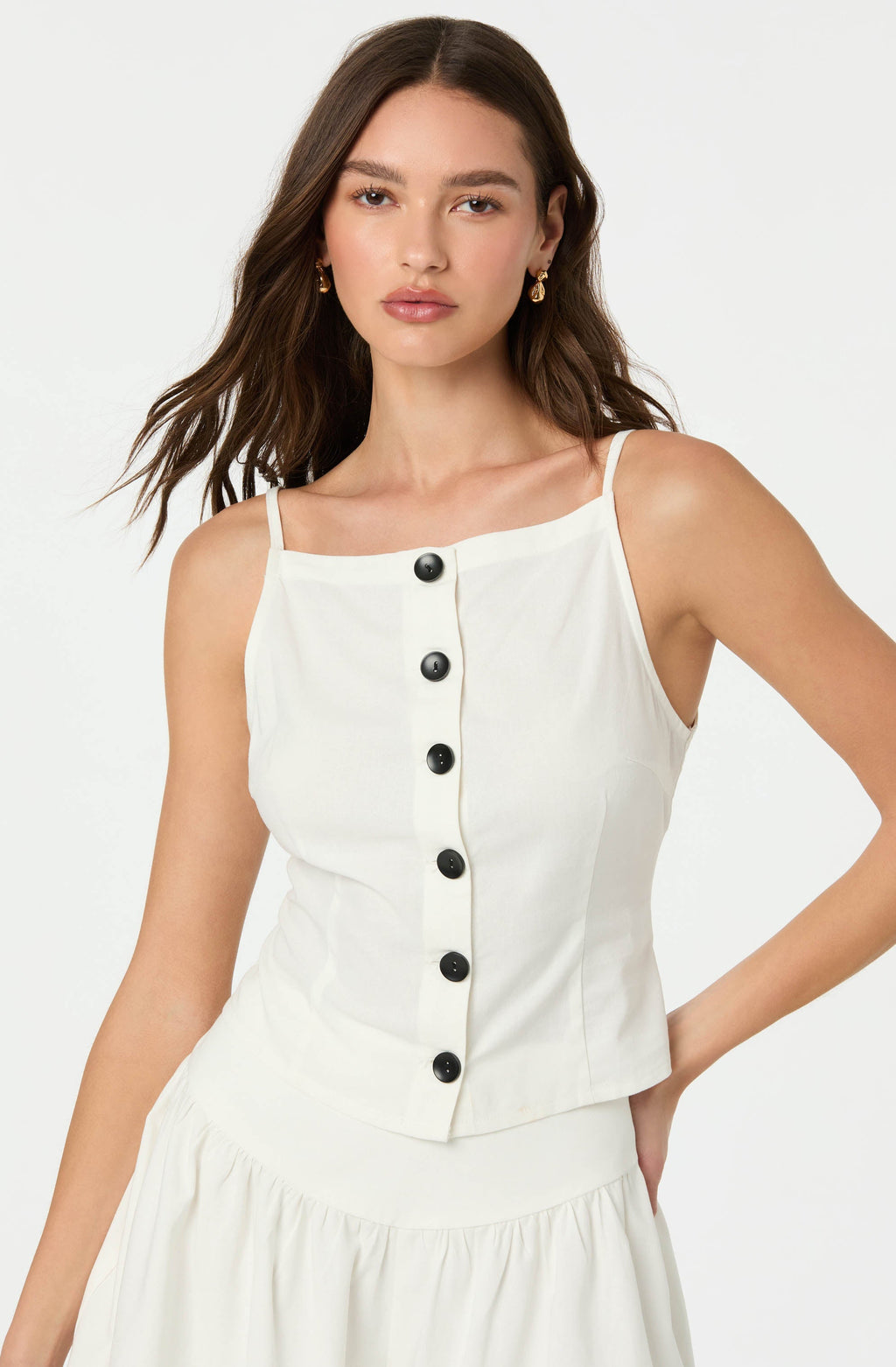 BUTTON BOAT NECK TOP