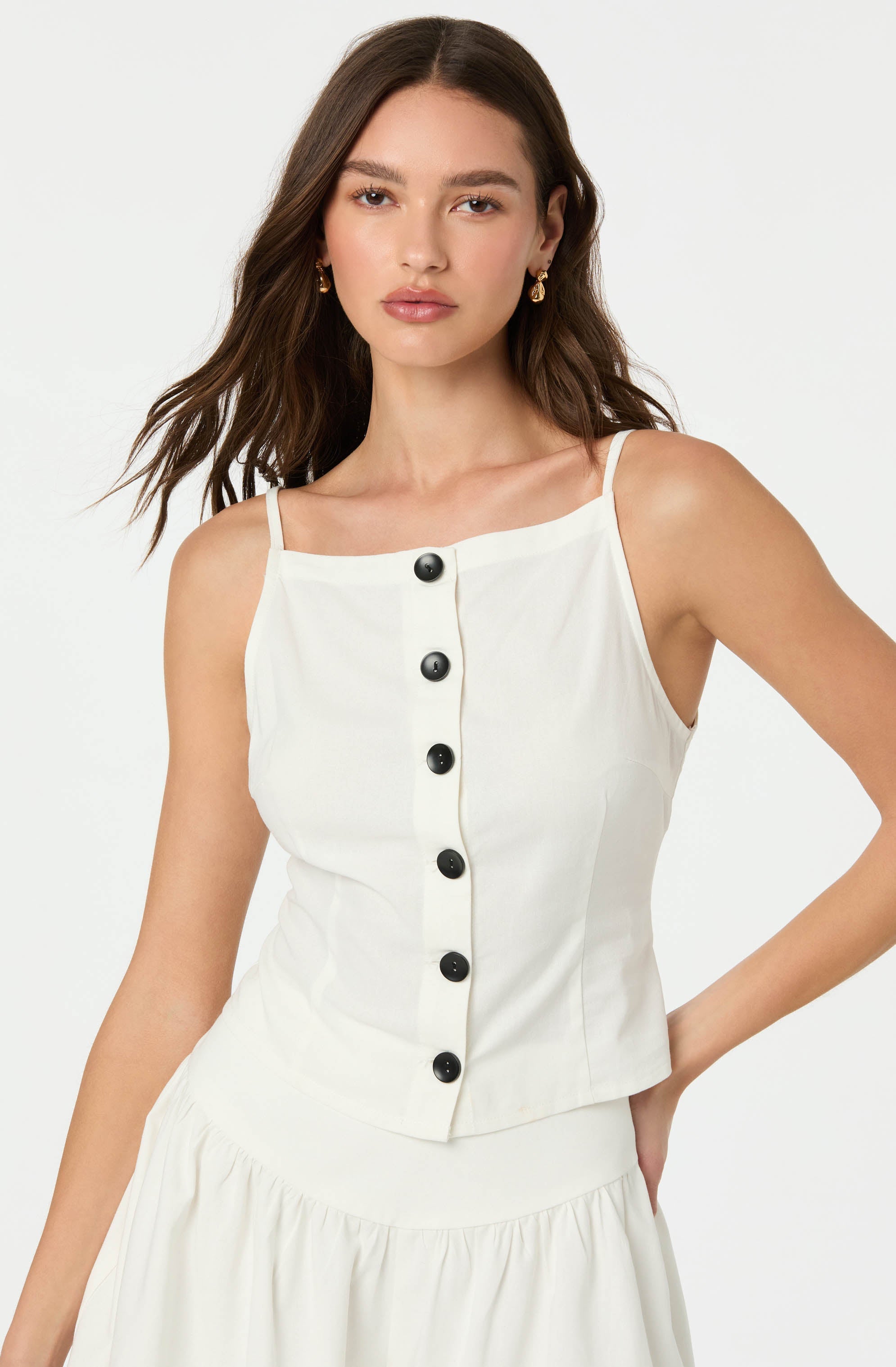 BUTTON BOAT NECK TOP