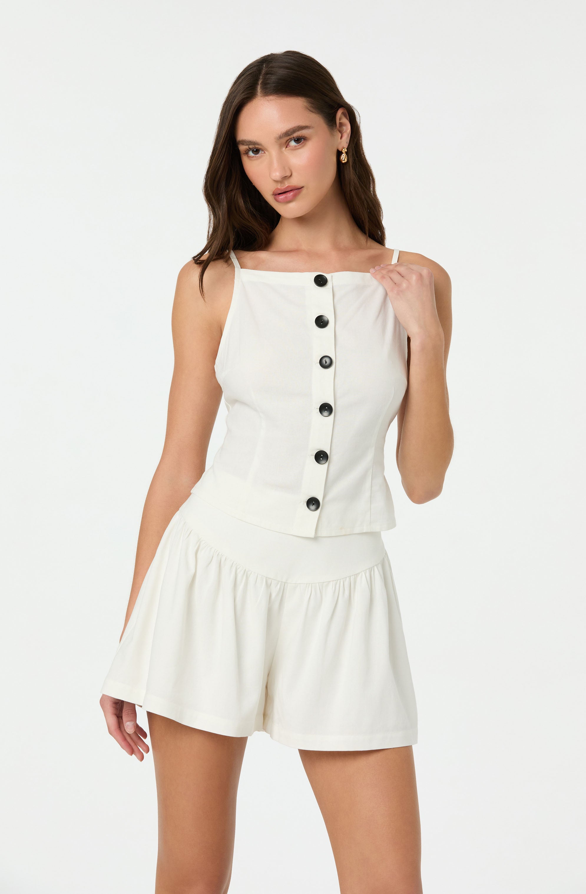 BUTTON BOAT NECK TOP