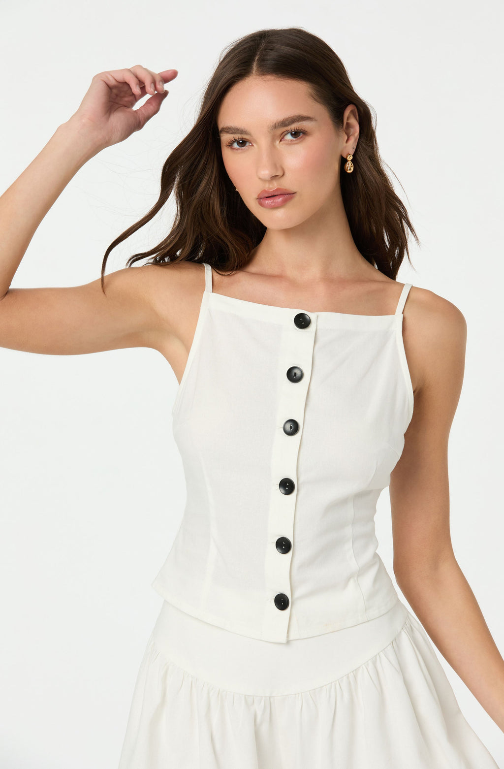 BUTTON BOAT NECK TOP